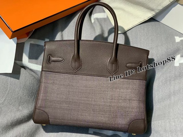 Hermes專櫃經典款鉑金手提女包 愛馬仕birkin烏木色togo皮編織馬毛 ttd1185